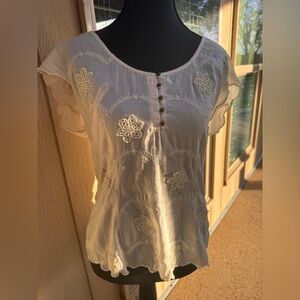 Chic Cream Embroidered Women's Blouse